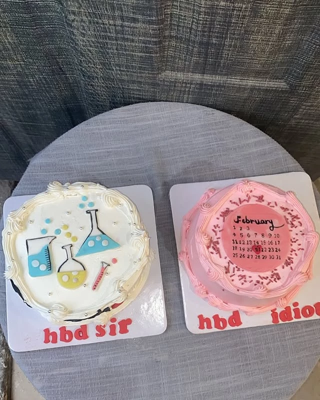 HBD cakes pair with chemistry theme for teacher and strawberry cake for classmate - Cake Pairs Karachi By Whisk And Sift